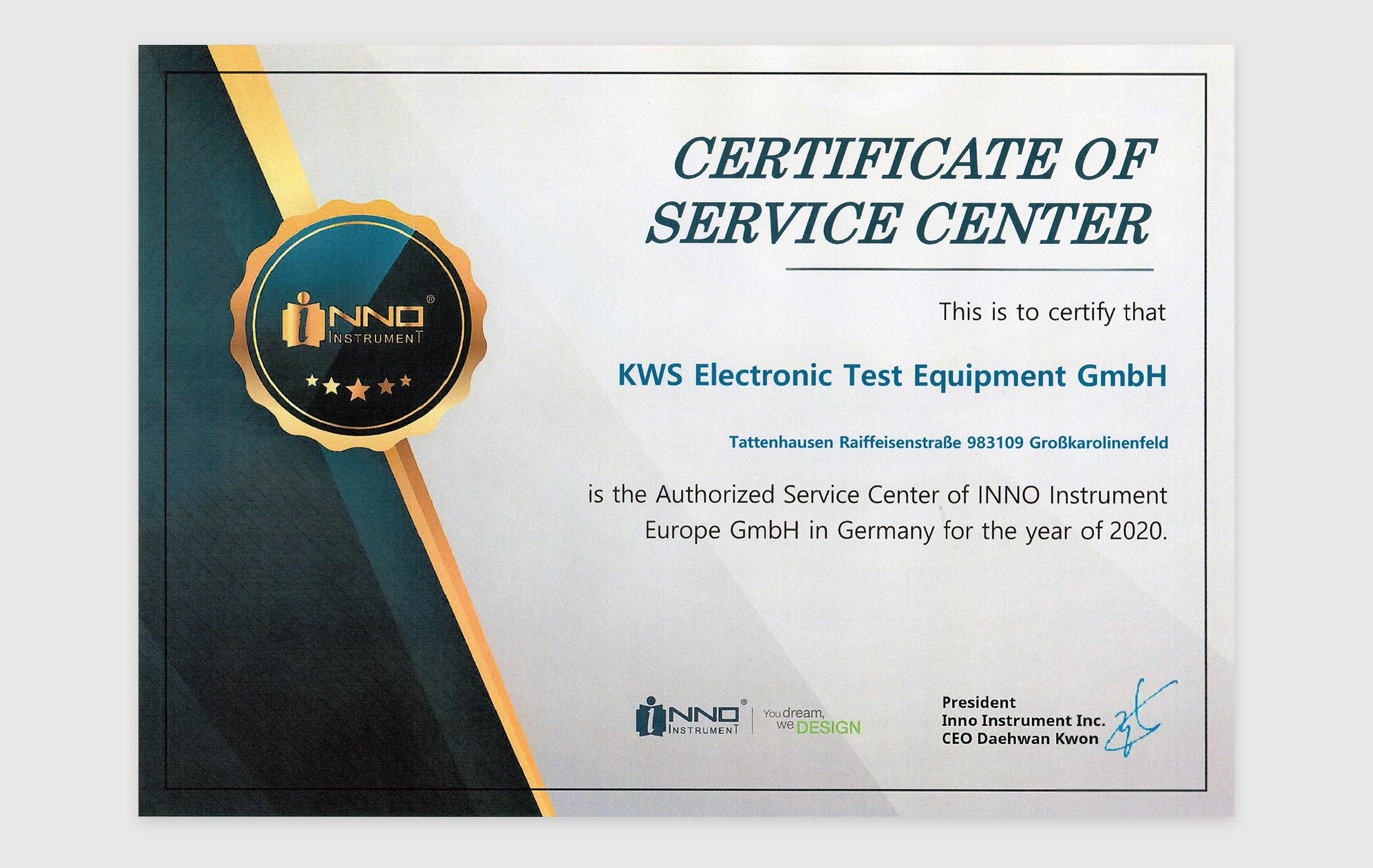 KWS Electronic News 2020: Inno Instrument Certificate of Service Center